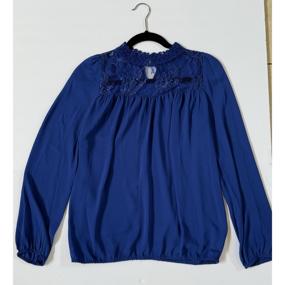 BCBG MAXAZRIA‎ Mazarine Blue Lace Yoke Blouse Top BC33678 XS NWT